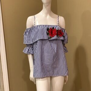 F & W Striped Off-Shoulder Top with Floral Embroidery size Small